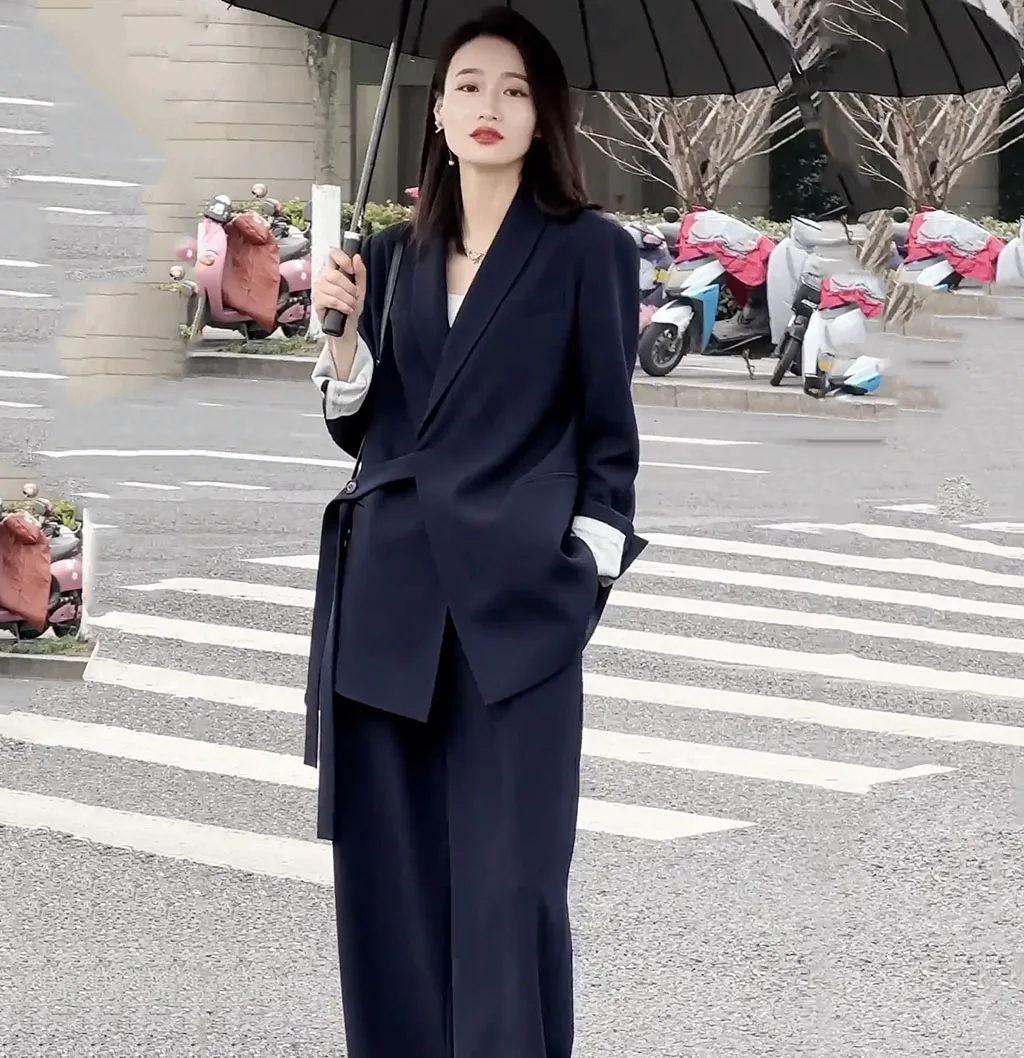 2023 British Suit women's Jacket Simple Suit Collar Lace-up Business office Women's relaxed Casual Temperament elegant suit