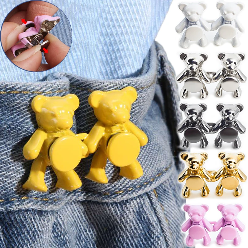 

2Pcs/Set Bear Waist Buckle Removable Nail-free Jeans Waist Closing Artifact Invisible Snap Button Tighten Waistband Pant Adjust