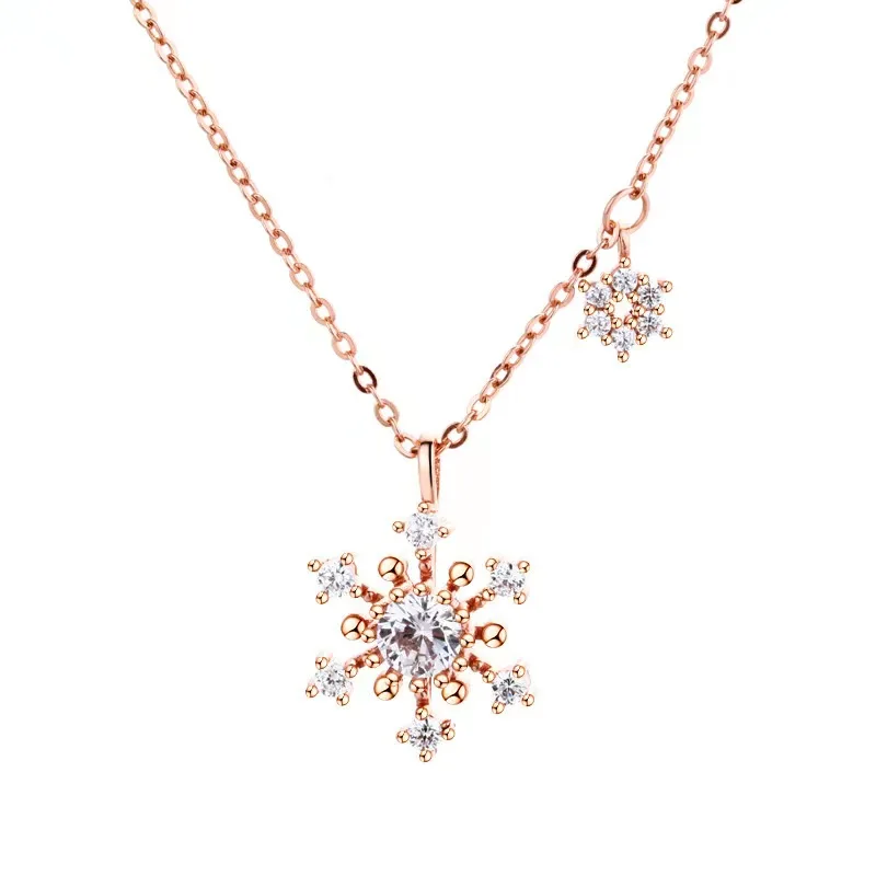 

925 Sterling Silver Electroplating Rose Gold Diamond Snowflake Necklace Simple Fashion Clavicle Chain Merry Christmas Exquisite