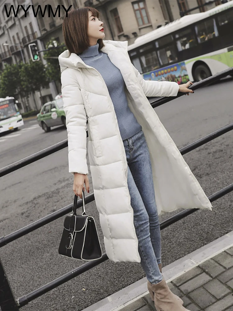 WYWMY Winter Women Jacket X-Long Parkas Hooded Cotton Padded Female Coat High Quality Warm Outwear Parka Jacket Women Winter