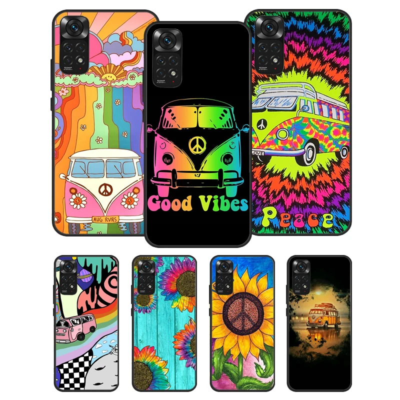 Hippie Peace Bus and Sunflower For Xiaomi Redmi Note 10 Pro Case Cover For Redmi Note 11 Pro 10A 10C 9 8T 9S 10S 9T 9A 9C Case