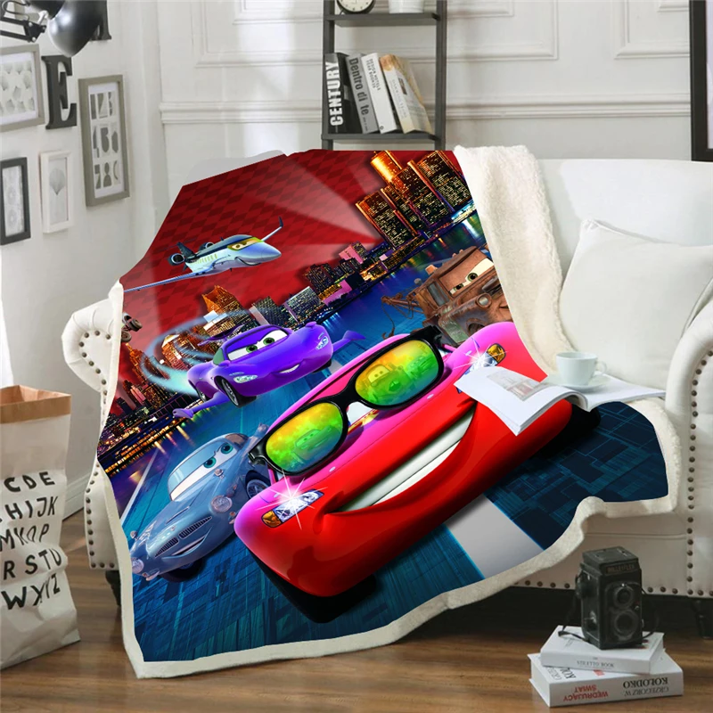 

Cartoon Lightning McQueen Fleece Blanket Travel Soft Blanket Bedspread Solid Color 3D Bed Plush Cover