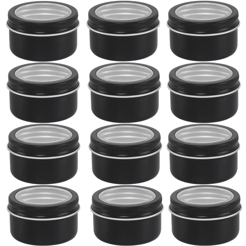 

12Pcs 50ml Candle Jar Black Round Metal Tin Box With Lid Empty Cosmetic Face Cream Lip Balm Storage Jars Spice Tea Containers