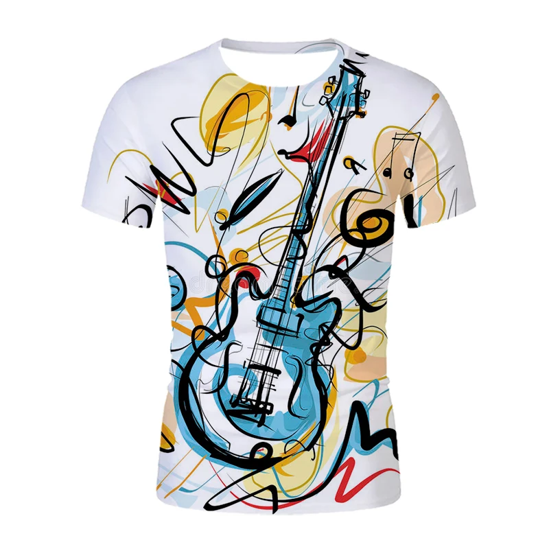 

Rock Guitar Graffiti Tshirts New Men's Oversized Short Sleeves O-neck Summer Sweatshirts Daily Sportswear Women 3D Prited Tops