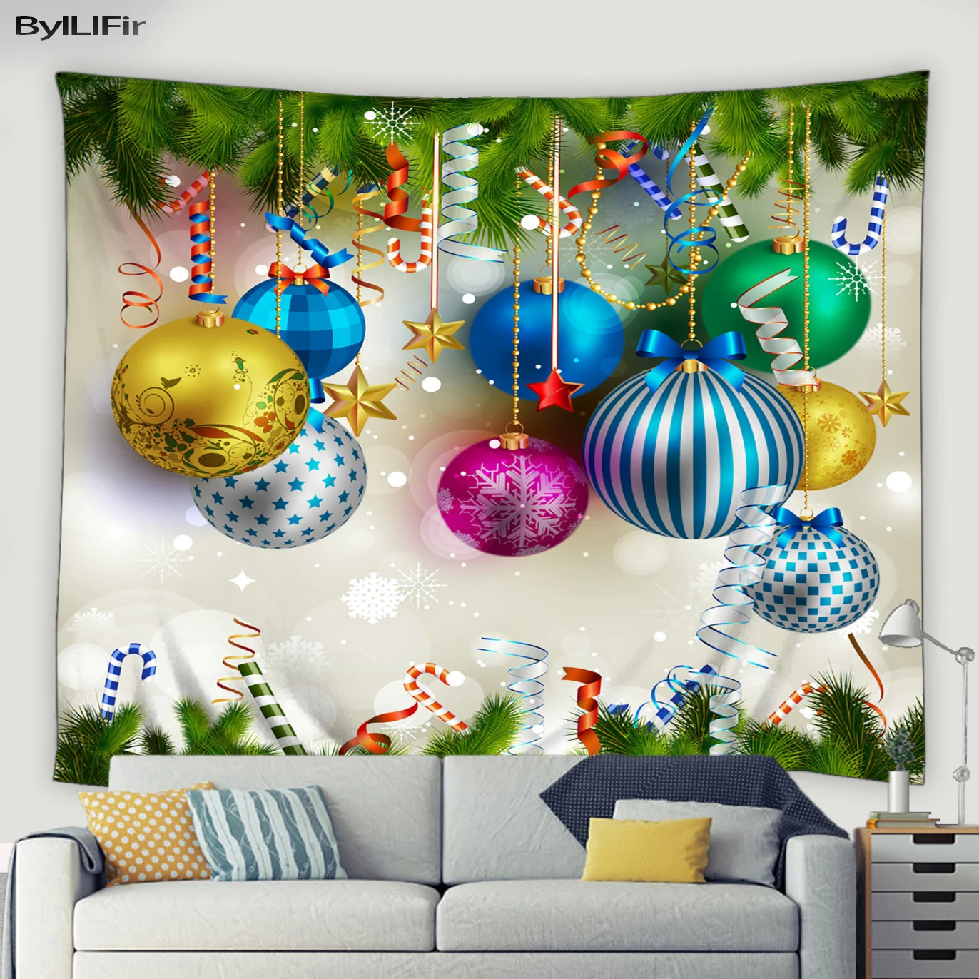 

Home decoration tapestry christmas lights rope ball red pine wall rug party living room bedroom decoration 230x180cm tapiz