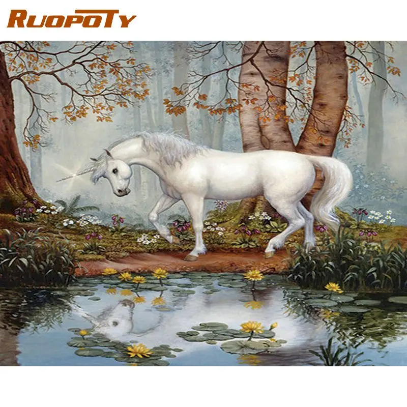 

RUOPOTY Frameless Forest Animals DIY Painting By Numbers Modern Wall Art Picture Paint By Numbers Calligraphy Painting Home Art