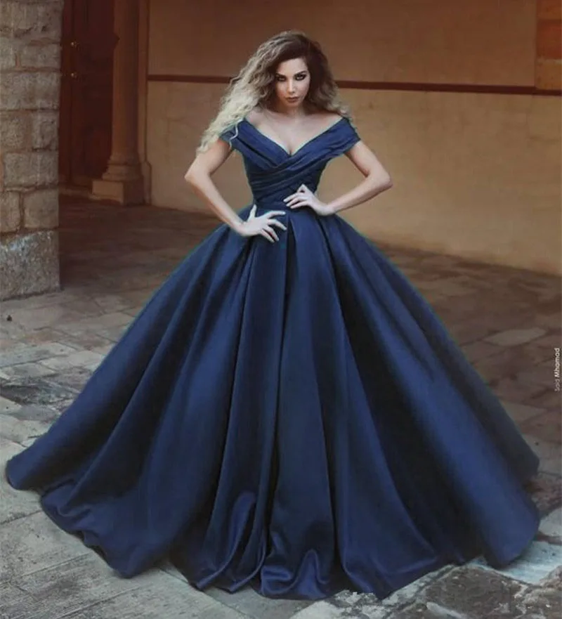 

ANGELSBRIDEP Navy Blue Evening Dresses Sukienki Wizytowe Satin Sexy V Neck Formal Cinderella Celebrity Gowns Robe De Soiree
