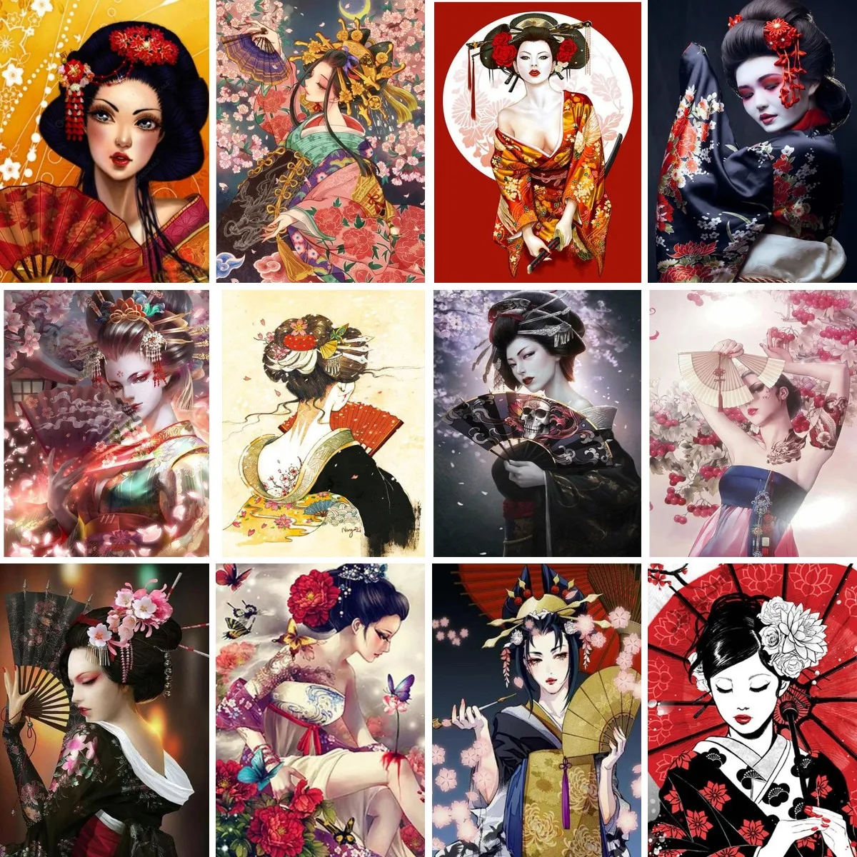 

Diamond Painting Geisha Kimono Women Japanese Beauty Full Diamond Embroidery Cross Stitch Mosaic Kit Home Decor