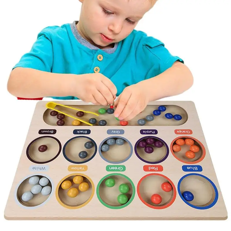 

Wooden Board Bead Game Montessori Sorting Toys Counting Matching Game Bead Clip Teaching Aid Toy Colorful Early Educational