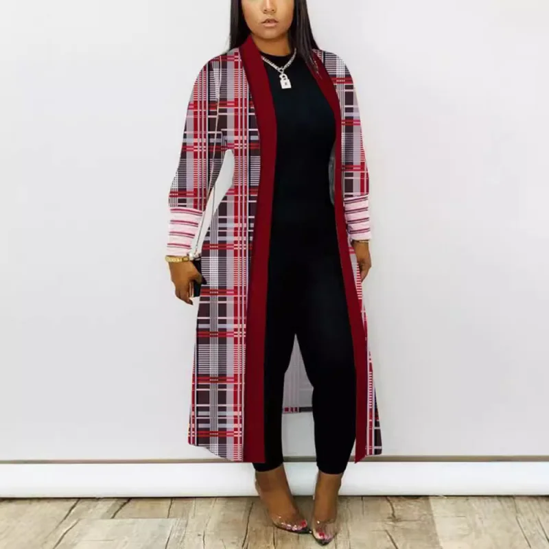 2024 черный модный стиль повседневная длинная куртка-кардиган с принтом и рукавами