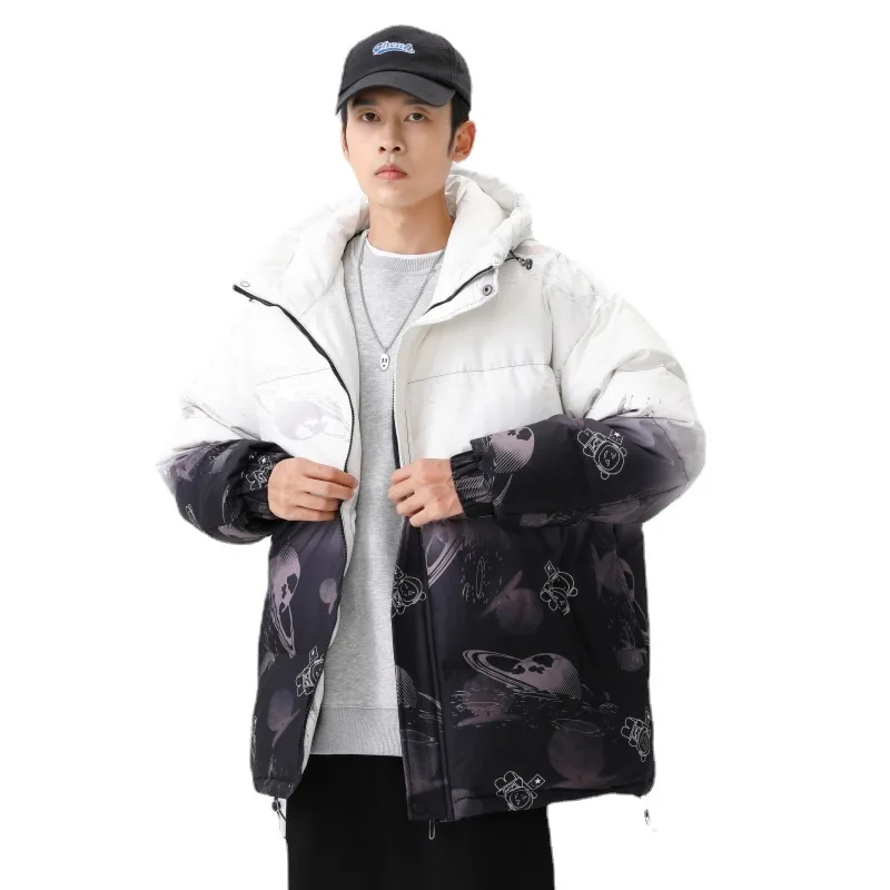2022 Winter Men's New Down Jacket Trend Handsome Thick Warm White Eiderdown Blue Women's Short Hooded Coat men winter jacket