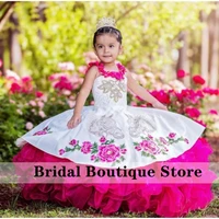 hot pink embroidery child princess dress with bow beauty pageant cute ruffles flower girl birthday party dress ball gowns