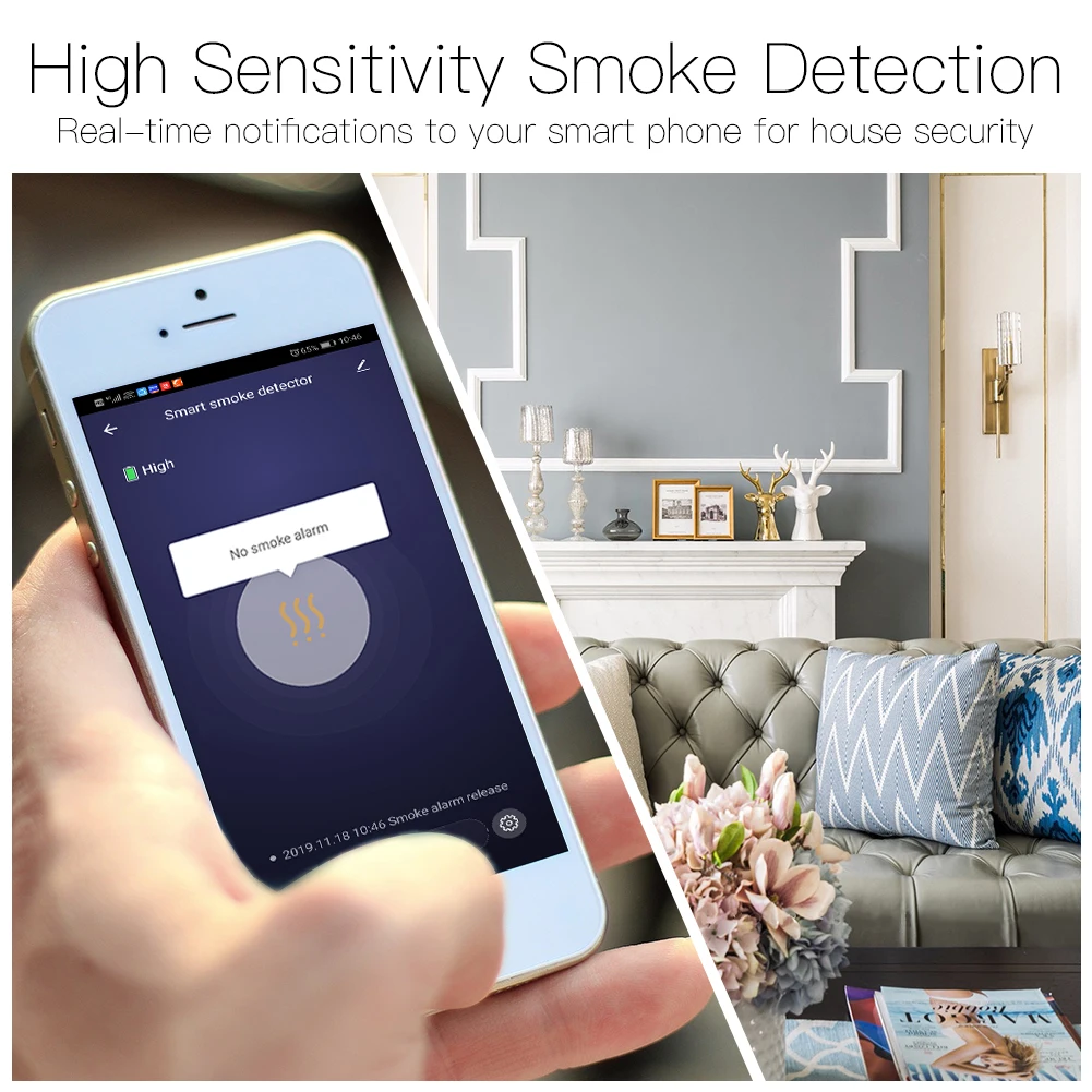 WiFi Smart Smoke Alarm Sensor Fire  Detector Home Security System Battery-powered    Protection Wireless Tuya enlarge