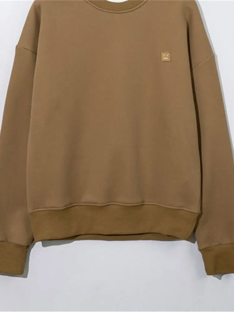 

Women Patch Logo Embroidered Fleeces Sweatshirt 2023 Spring New Ladies Simple O-Neck Long Sleeve Pullover Tops