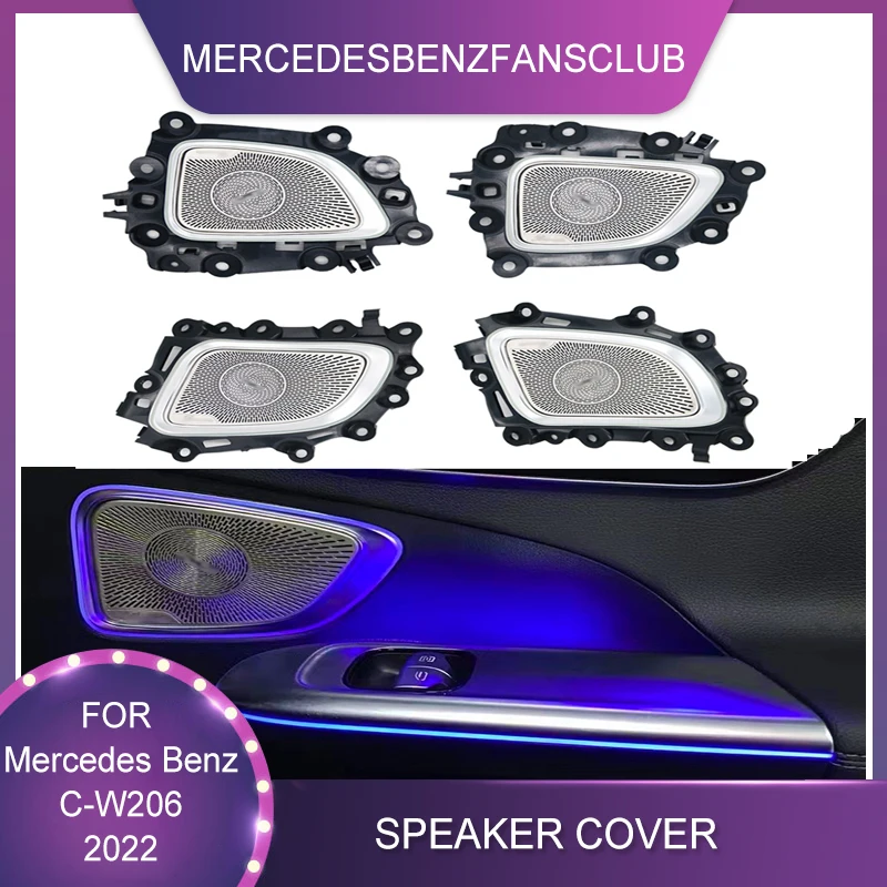 

New 64Colour LED Metal Speaker Cover For Mercedes Benz 2022 C-Class W206 Car Interior Ambient Light Audio Decorative Lamp Refit