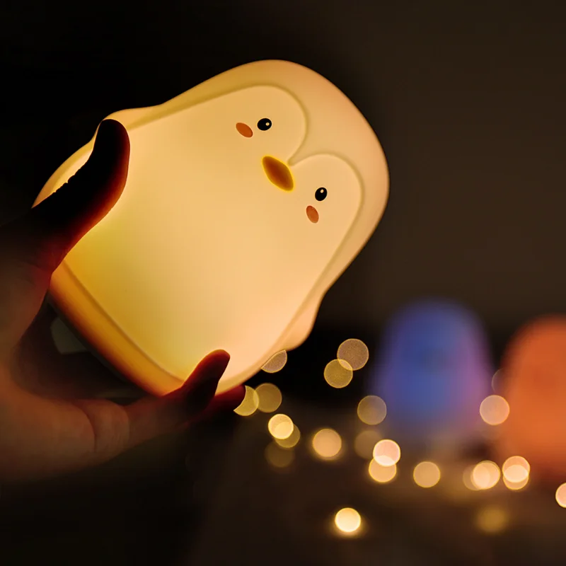 Cute Light Lamp Penguin Silicone Touch Sensor Night Light Colors Table Lamp Rechargeable LED Children Christmas Gift Room Decor