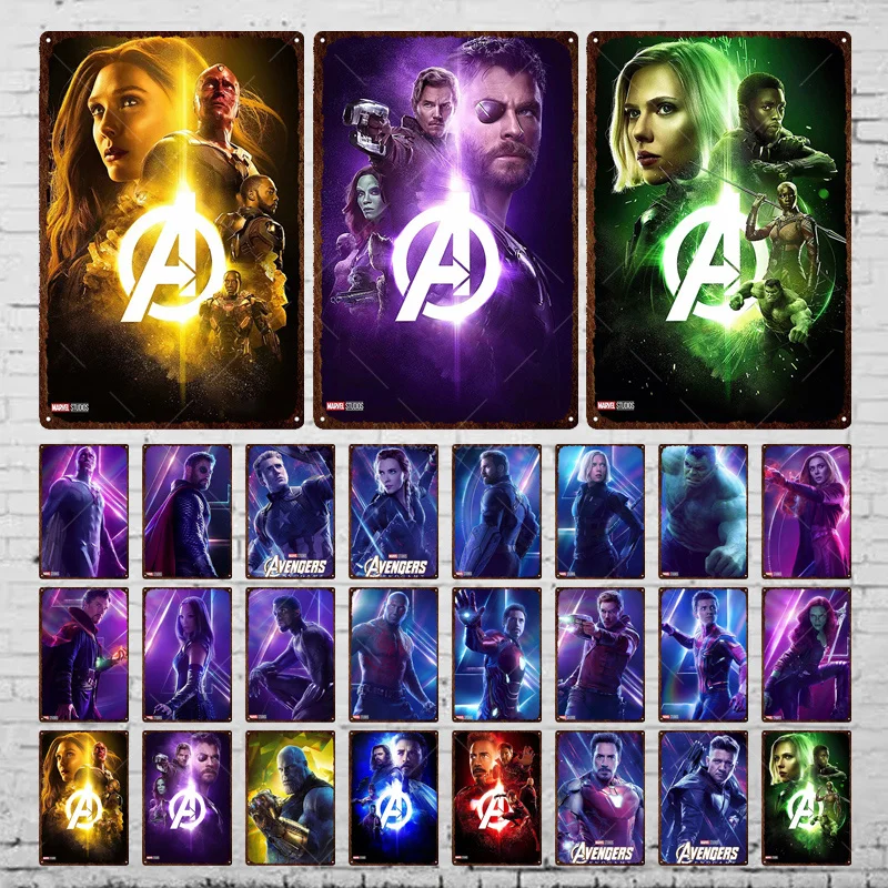 

Металлический оловянный плакат в стиле ретро с героями Марвел, Мстители, Черная Вдова, Железный человек, для спальни, кабинета, столовой, дек...
