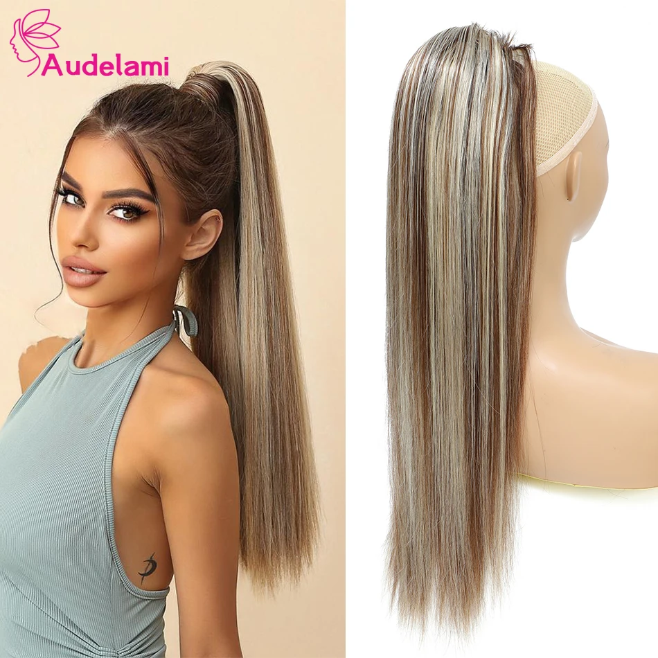Audelami кулиска конский хвост человеческие волосы прямые 100% натуральные для