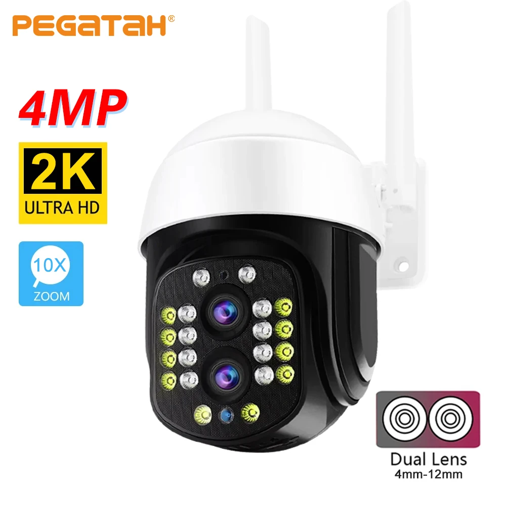 

4MP WiFi PTZ Camera Dual Lens 10x Zoom Outdoor Security IP Camera Color Night Vision AI Human Detect P2P Surveillance CCTV Cam