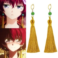 new anime akatsuki no yona princess earrings yona of the dawn haku green beads tassel hook ear clips women cosplay jewelry props