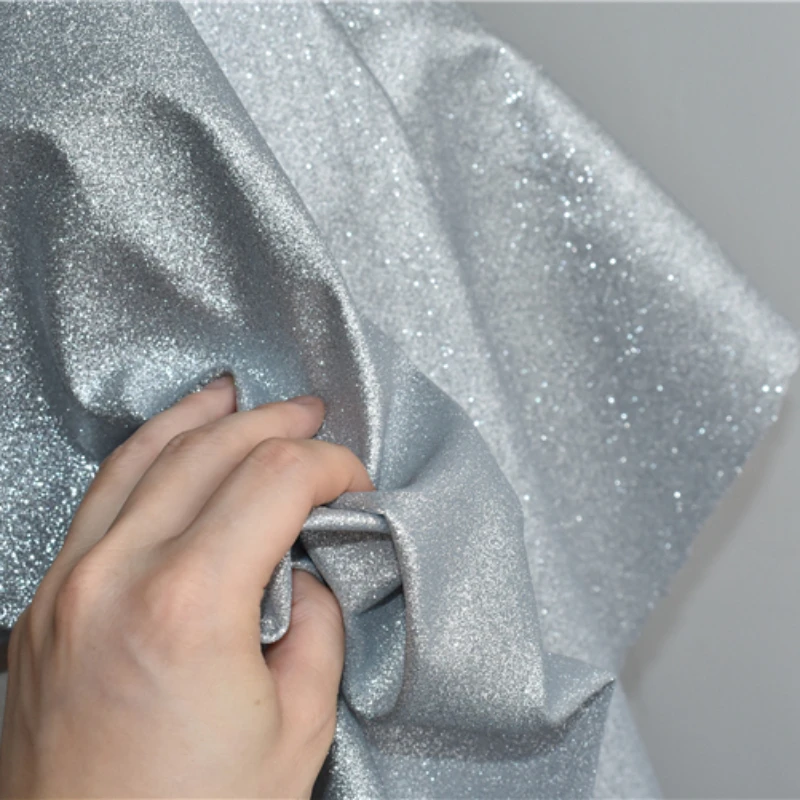 

Silver Hot Gold Beads Shiny and Shiny Fabric Reflective Elastic Knitted Leather Fabric Wedding Designer Clothing Fabric