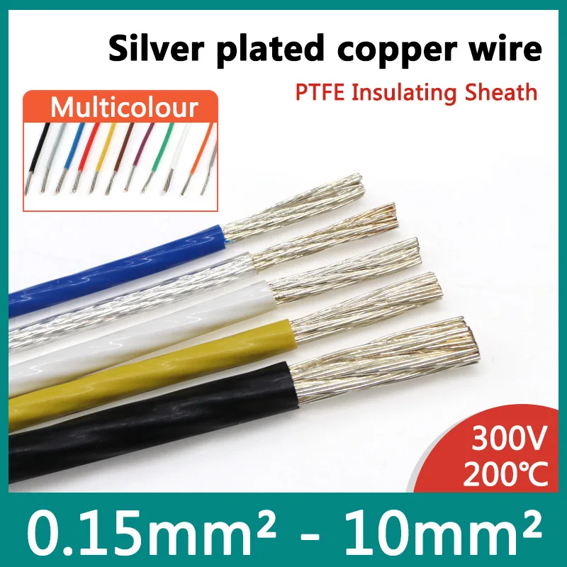 

1M 0.15mm2 - 10mm2 FEPT Copper Wire Plated Sliver Cable High Temperature Resistant Flexible Electronic Copper Wire Multicolor