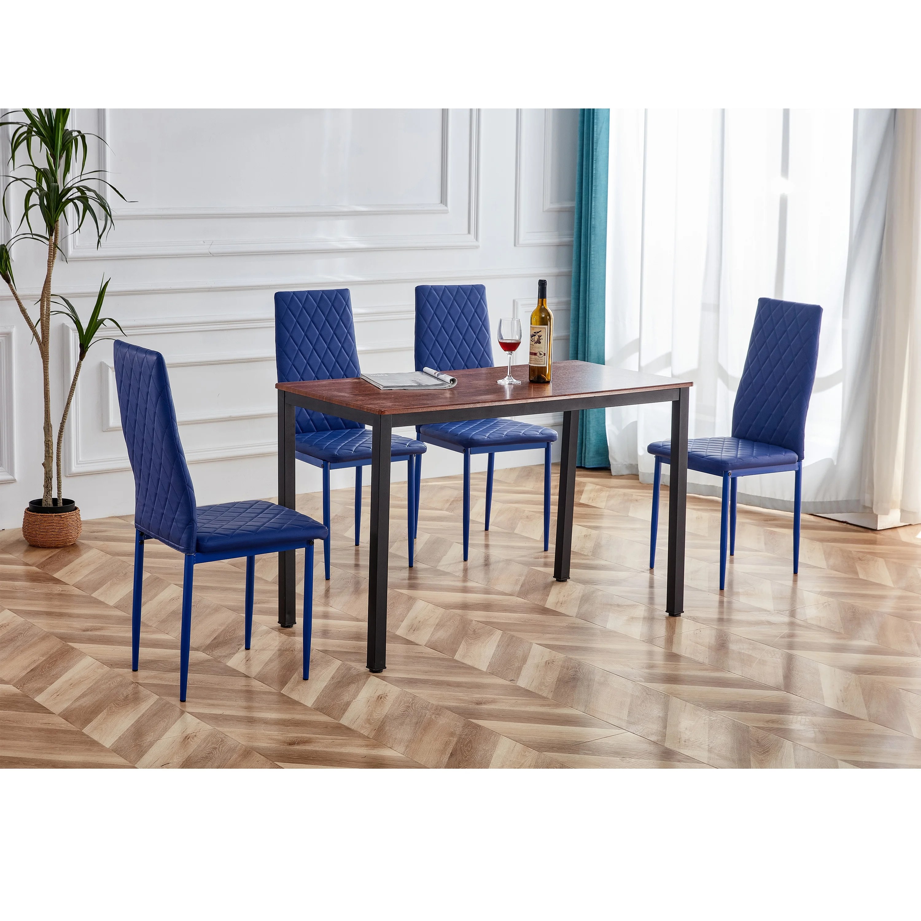 

5pcs Retro Style Dining Table And Chair Hotel Dining Table And Chair Conference Chair Outdoor Activity Chair Pu Leather