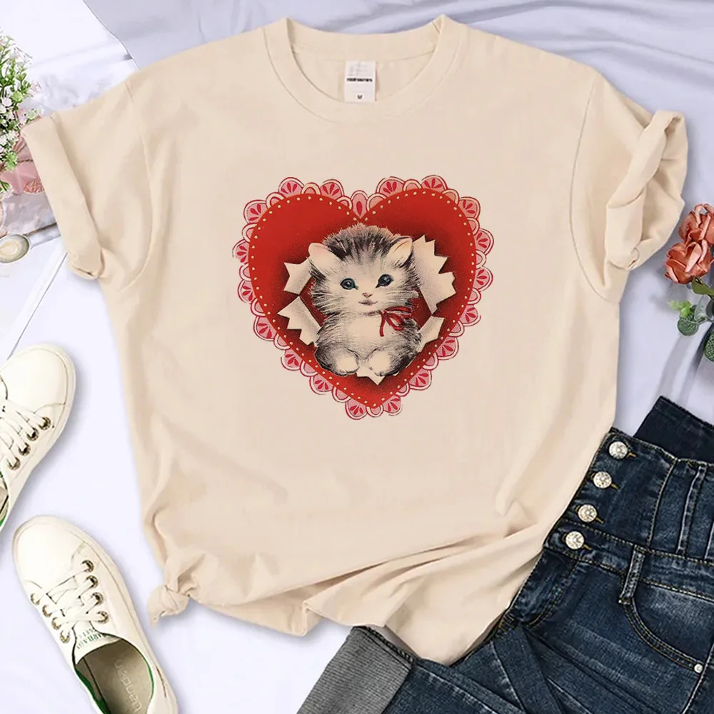 

Cat Print tshirt women anime t shirt girl manga Japanese clothes