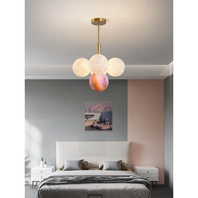 

Chandelier Led Art Pendant Lamp Light Room Decor Height Adjustabl Spherical Planet Modern Suspension Appliance Three Hanging New