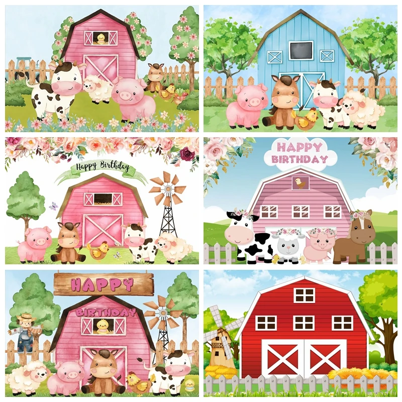 

Cartoon Farm Animals Party Backdrop Newborn Baby Birthday Background for Photography Photobooth Banner Photo Studio Props