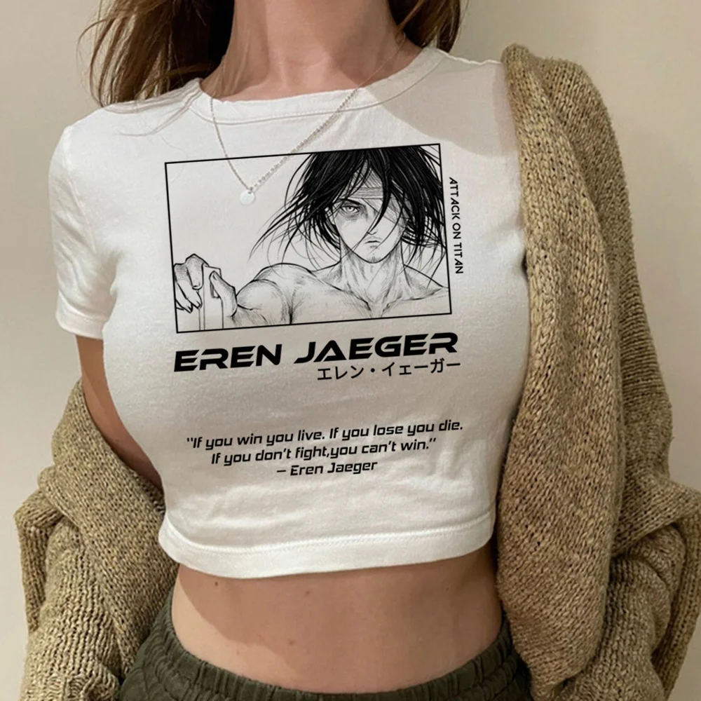 

Женский короткий топ с принтом «атака на Титанов»