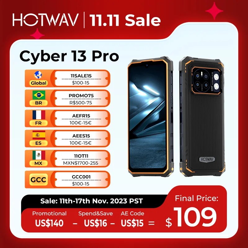   [World Premiere] HOTWAV Cyber 13 Pro 150LM Flashlight 20GB+256GB 6.6'' FHD+ 2K 10800mAh 20W Fast Charging 64MP Android 13 Global 