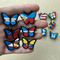 1 pc cute flag themed butterfly shoe charms for clog sandals wristbands diy clogs shoe accessories fit for crocs party favors