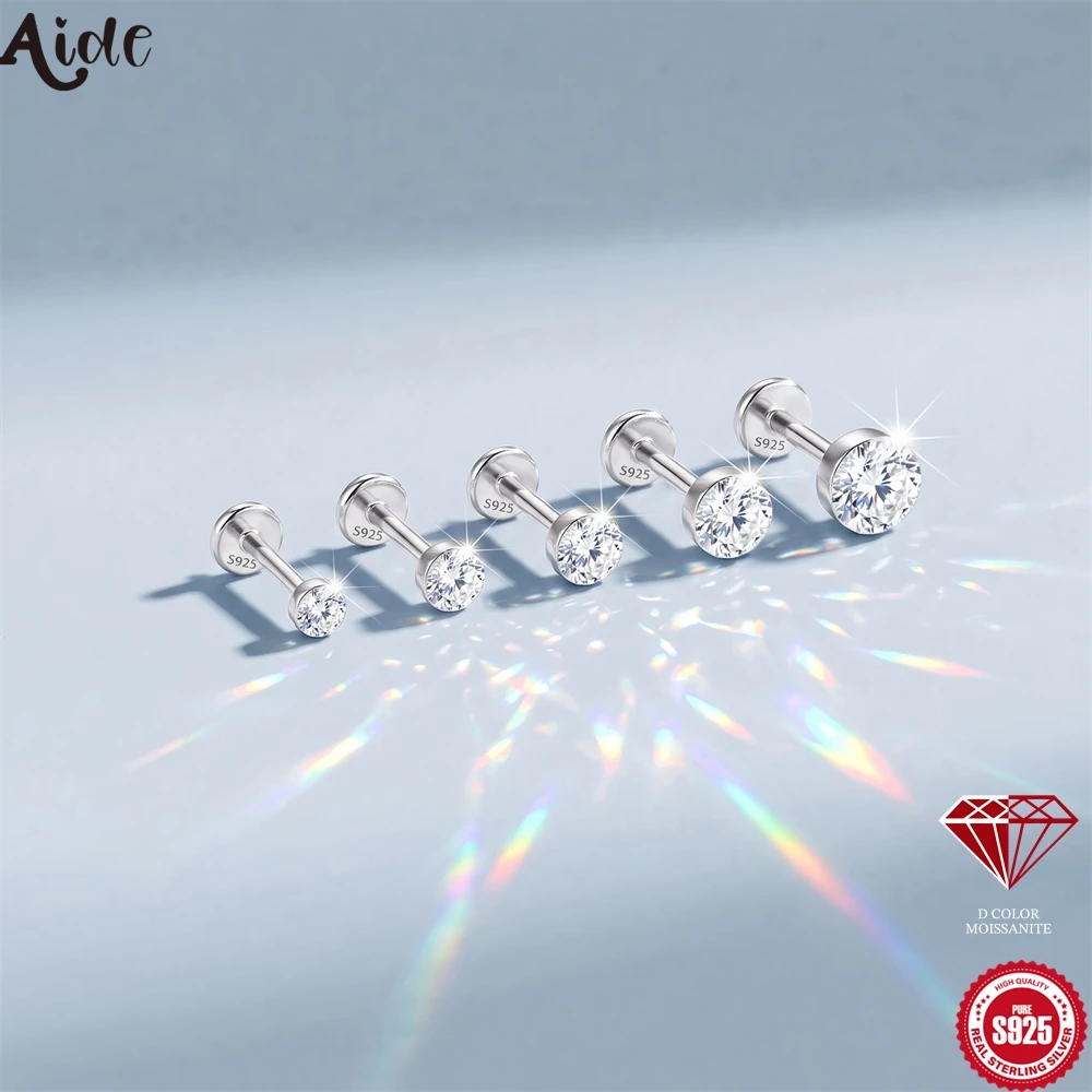 Фото Серьги-гвоздики Aide Shiny Moissanite из стерлингового серебра 925 пробы, круглые, винтовые, для женщин и мужчин, ювелирные изделия, 1 шт. №1