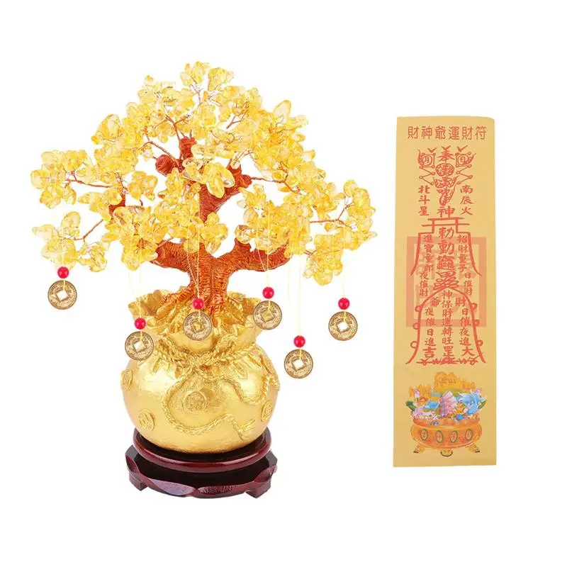 

Crystal Tree Decor Money Tree Ornament Bonsai Style Wealth Luck Feng Shui Adornment Home Decoration with Base