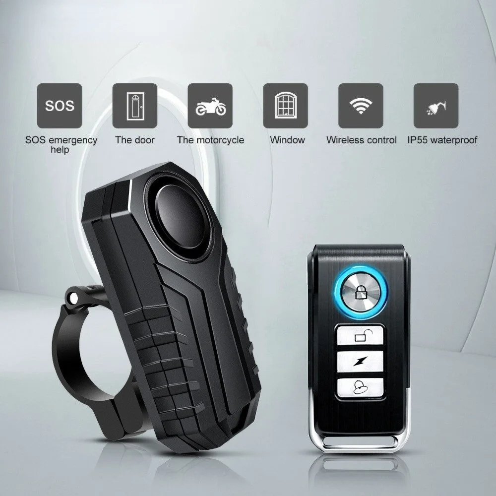 

Anti-theft Bicycle Alarm 113dB Vibration Sound Remote Control Waterproof Alarm With Fixed Clip Motorcycle Bicycle Safety System