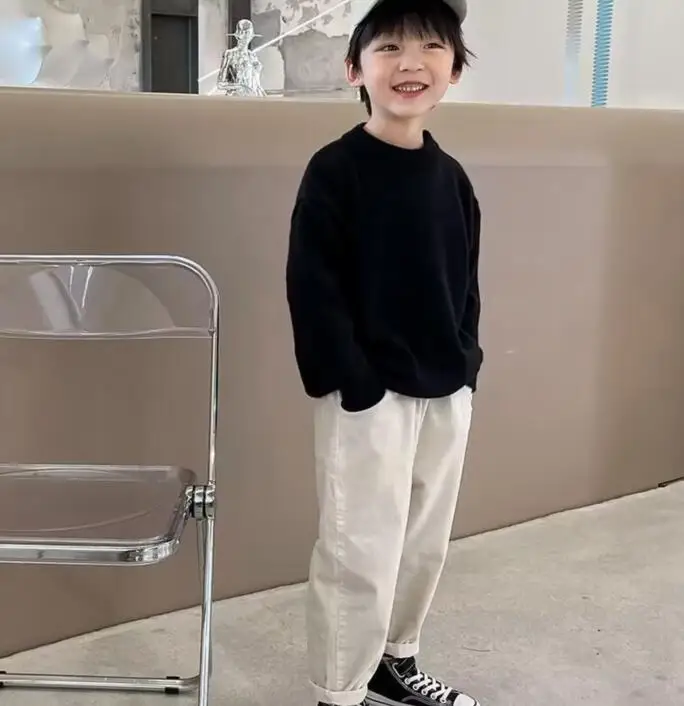 Детская повседневная толстовка для мальчиков и девочек черный свитер пуловер с