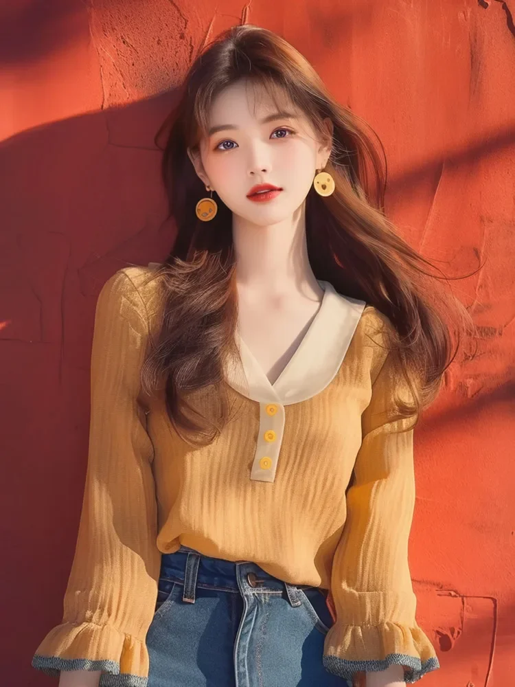 Шифоновая винтажная женская рубашка Новинка лета 2024 полосатая Корейская одежда