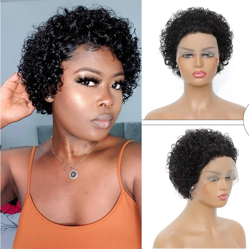 

Cheap Short Kinky Curly Lace Front Pixie Cut Bob Wigs Human Hair Wigs 13x1Lace Wig For Black Women BabyHair PrePlucked