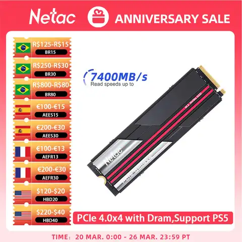 Внутренний твердотельный накопитель Netac M.2 SSD PCIe 4,0 7400 дюйма NVMe 1T 2T 4T M2 2280