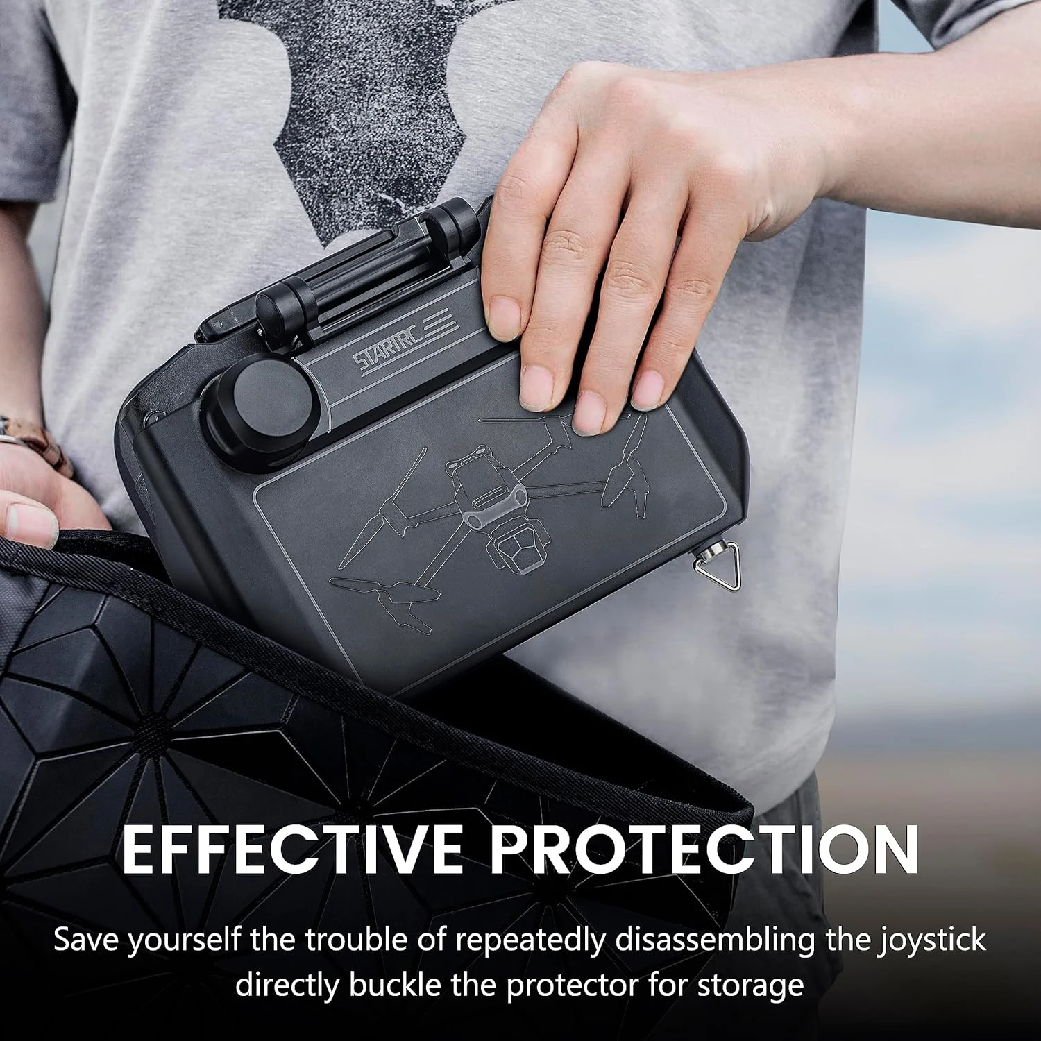 Фото Защитный чехол-козырек 2-в-1 для джойстика и экрана пульта DJI RC Pro: антибликовый экран, защитная накладка на стик, аксессуары для дронов №5