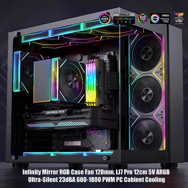 Зеркальный бесшумный RGB-вентилятор 120 мм 12 см 5 В 23dBA 600-1800 PWM для охлаждения шкафа LJ7