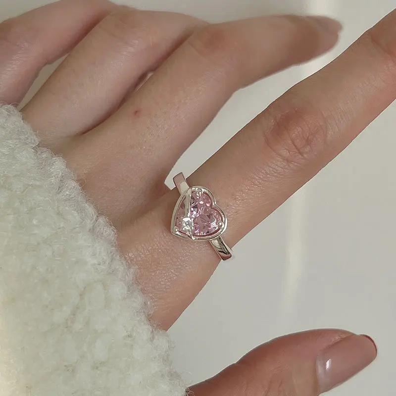 

Pink Crystals Heart Rings For Women Irregular Adjustable Punk Ring 2022 Trendy Goth Wedding Jewelry Classic Party Gifts