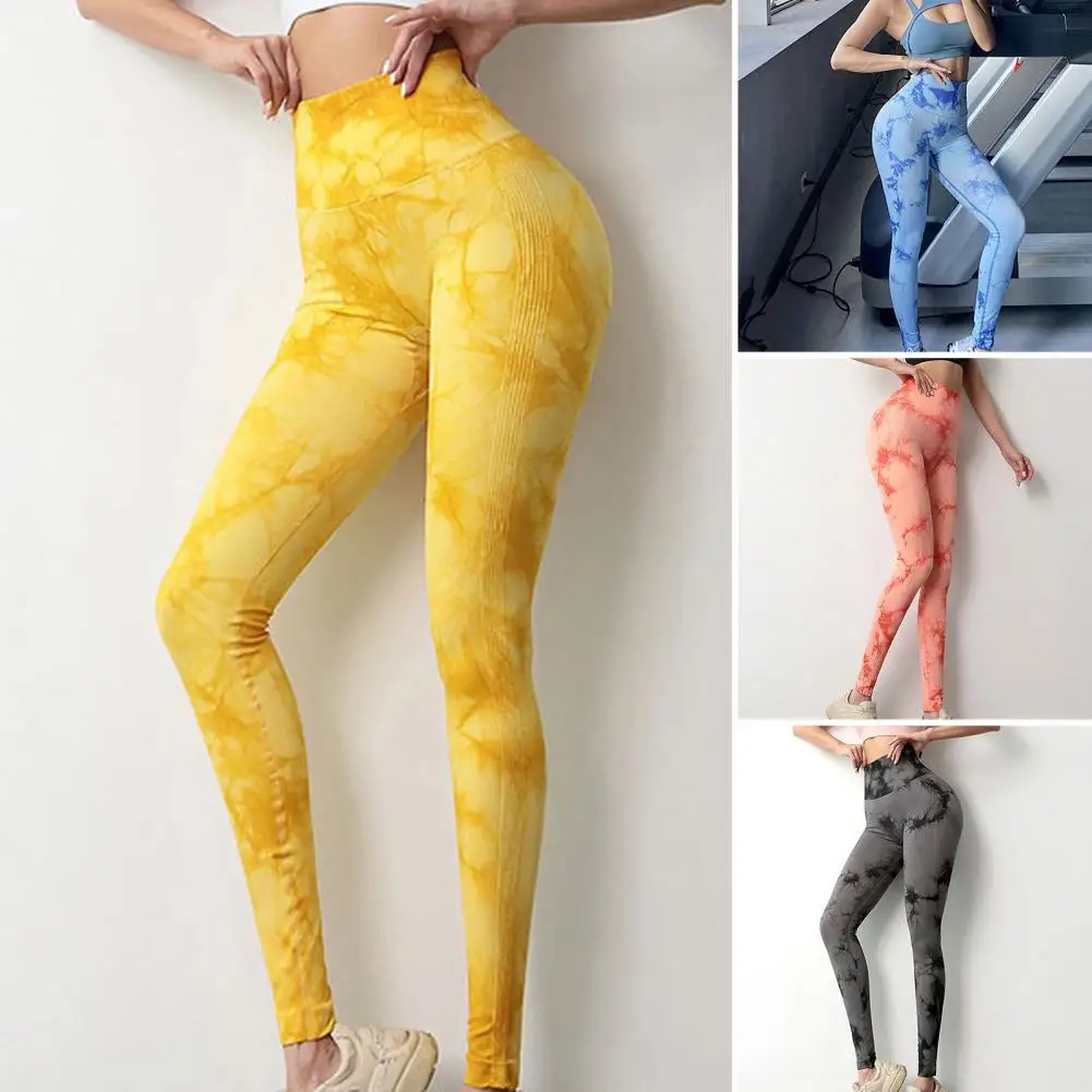

High Waist Tie-Dye Print Elastic Waistband Fitness Leggings Push Up Ruched Skinny Women Yoga Pants Activewear