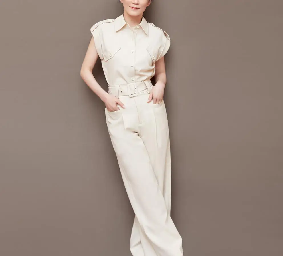 

Women's Summer 2022 New Lapel Single Breasted Double Pocket Decorative Long Sleeveless Jumpsuit