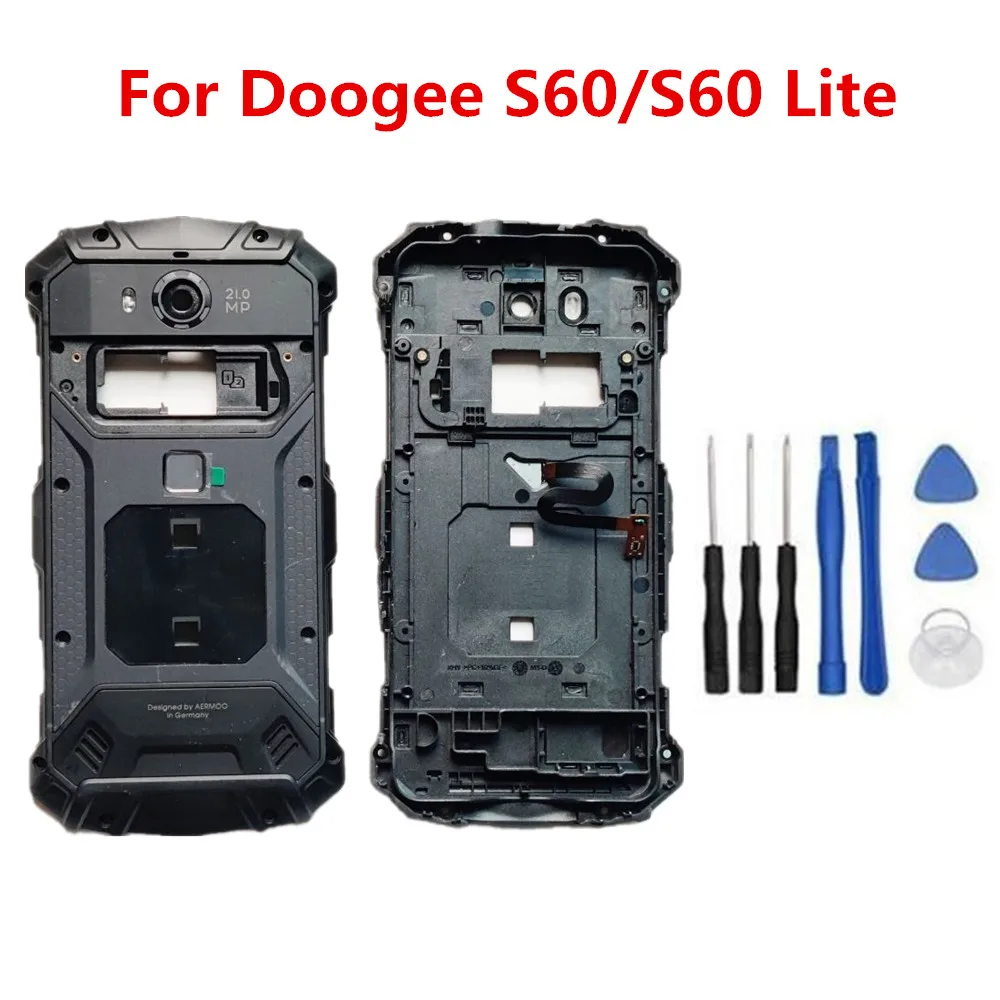 

For DOOGEE S60 / S60 Lite 5.2'' Cellphone Back Frame Housings Case Middle Repair Parts Protective Cover+Fingerprint Sensor