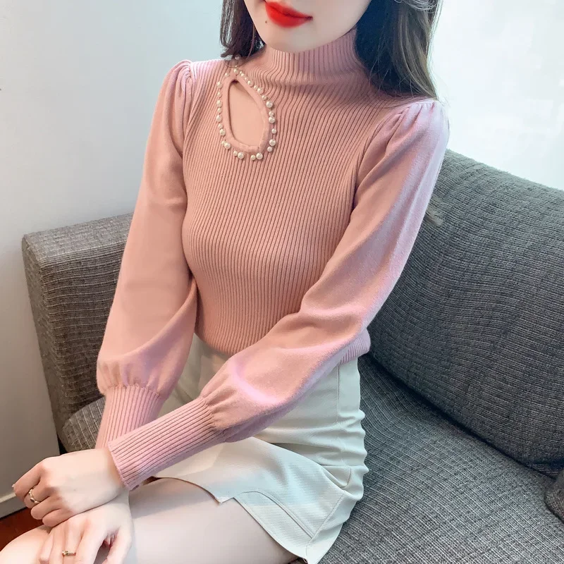 Осень-зима 2024 новые полые пуловеры расшитые бисером вязаная нижняя рубашка с