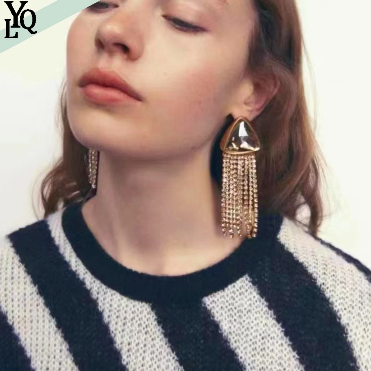 

Za Vintage Rhinestone Long Tassel Swing Earrings for Woman