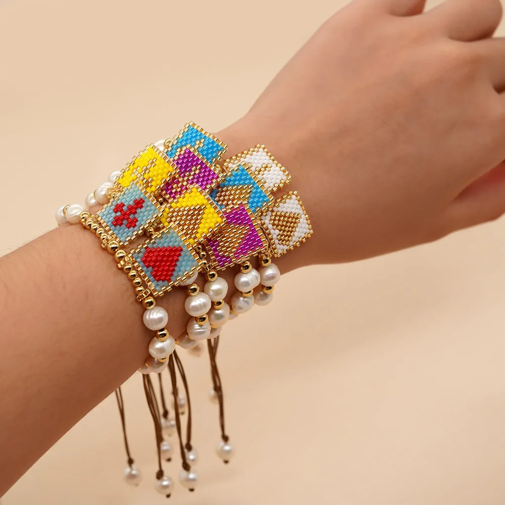 

vlen Miyuki Heart & Cross Charm Bracelets Ins Mexican Fashion Miyuki Bracelet Jewelry Natural Pearl Pulseras Mujer