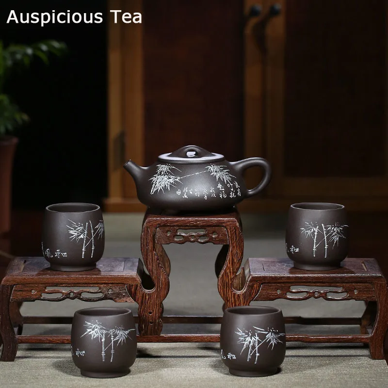 

300ml Authentic Yixing Raw Ore Black Sand Mud Handmade Stone Spoon Teapot Household Chinese Zisha Kungfu Teaset Accessories Gift
